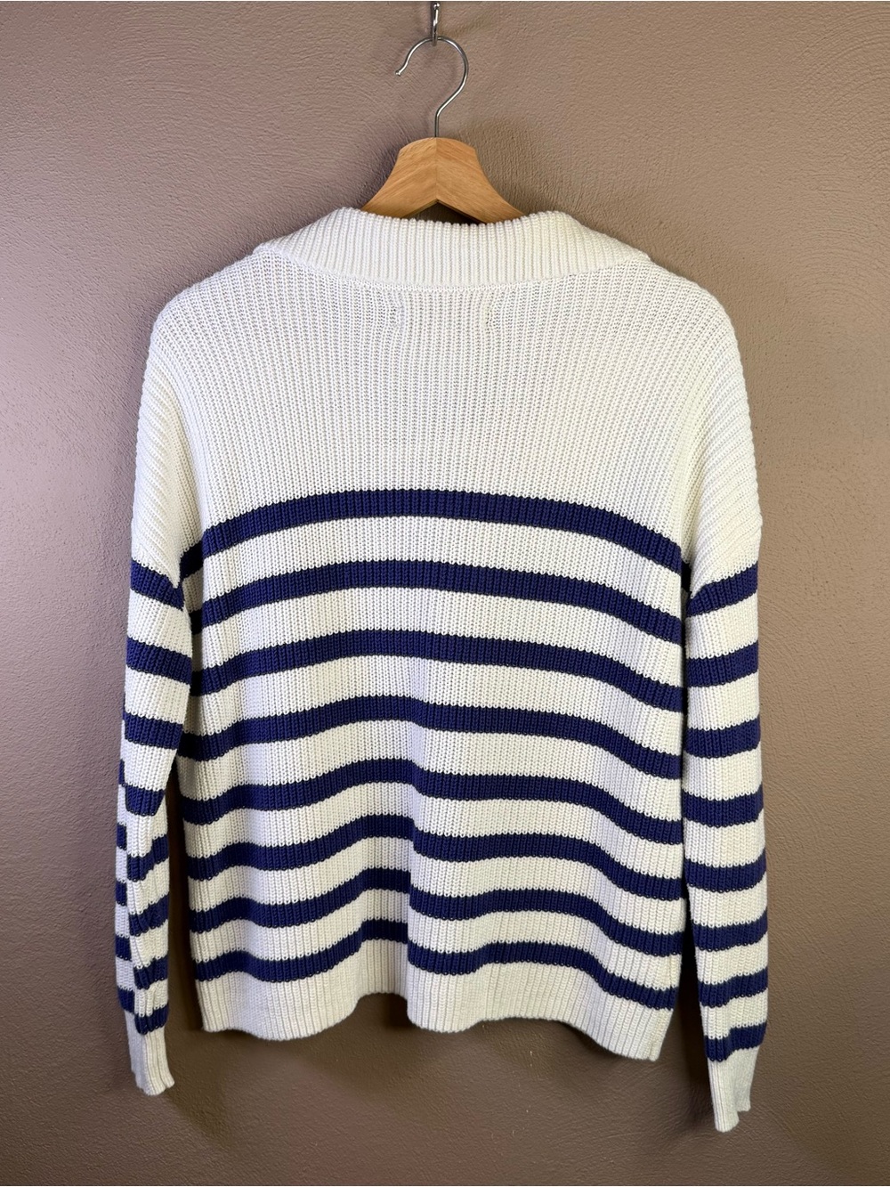 LOFT Women's Nautical Navy & White Stripe Lace Up Sweater Women’s Size Small - Picture 13 of 16